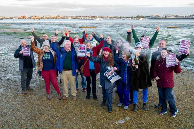 Stop Aquind protestors with council leader Gerald Vernon-Jackson and Cllr Lee Hunt to celebrate near Lock Lake, Portsmouth
Picture: Habibur Rahman