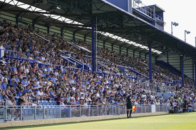Portsmouth fans during the Pre-Season Friendly match between Gillingham and Portsmouth at the MEMS Priestfield Stadium, Gillingham, England on 16 July 2022.