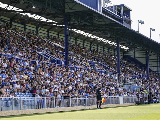 Portsmouth fans during the Pre-Season Friendly match between Gillingham and Portsmouth at the MEMS Priestfield Stadium, Gillingham, England on 16 July 2022.