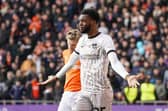 Abu Kamara protests to referee Ed Duckworth in Pompey's goalless draw at Blackpool. Picture: Jason Brown.