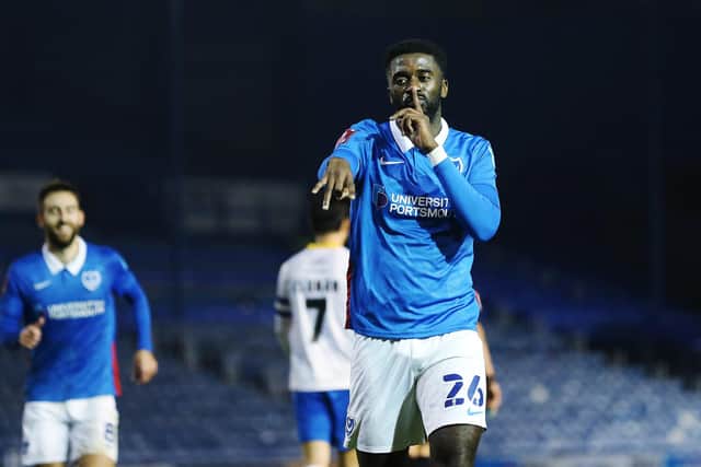 Jordy Hiwula opened his Pompey goal account on Saturday with a stunning strike against King's Lynn. Picture: Joe Pepler