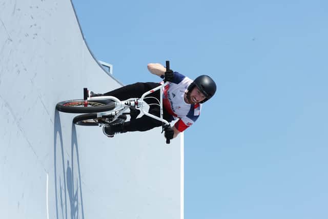 Declan Brooks competes during the Men's Park Final, run 2, of the BMX Freestyle. Photo by Jamie Squire/Getty Images.