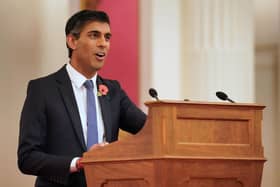 Prime minister Rishi Sunak gives a speech during a reception at Buckingham Palace ahead of the Cop27 Summit on November 4, 2022, in London, England. The government has announced a new bank holiday to commemorate the coronation of King Charles III. Picture: Jonathan Brady - Pool/Getty Images.