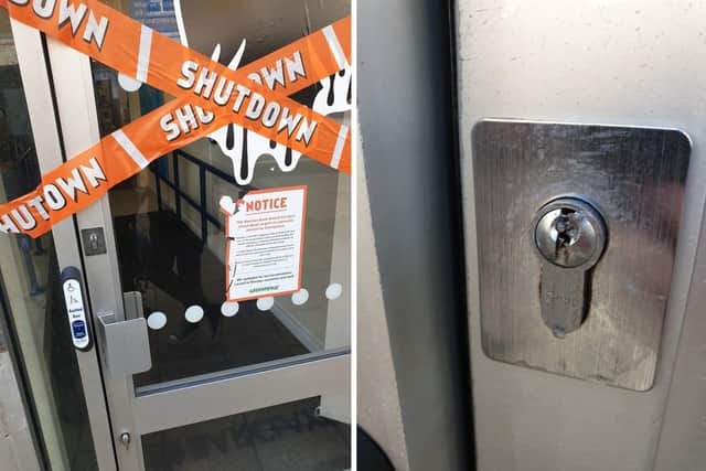 Greenpeace have drilled out the lock at Barclays in Osborne Road, Southsea, as part of a campaign where they targeted 100 branches of the bank in the UK. Picture: Dean Bone