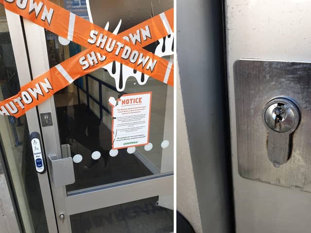 Greenpeace have drilled out the lock at Barclays in Osborne Road, Southsea, as part of a campaign where they targeted 100 branches of the bank in the UK. Picture: Dean Bone