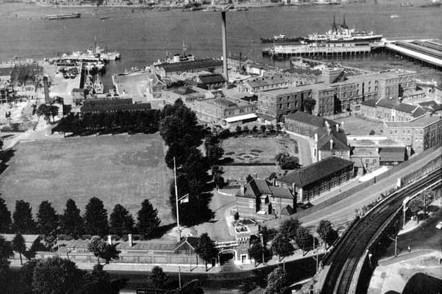 Before Gunwharf Quays. An aerial view of HMS Vernon in 1955 when it was the torpedo and mine warfare establishment.