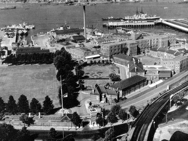 Before Gunwharf Quays. An aerial view of HMS Vernon in 1955 when it was the torpedo and mine warfare establishment.