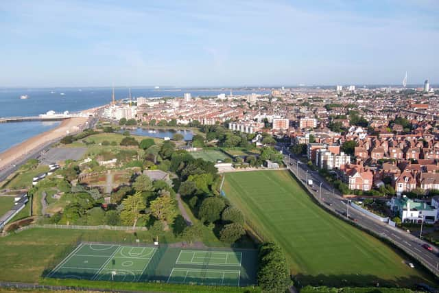 An aerial shot of the tennis courts at Canoe Lake Leisure.