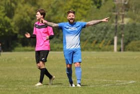 Shane Cornish celebrates Milton Rovers' 2-1 success against Southdowns that clinched the City of Portsmouth Sunday League Division 1 title. Picture by Kevin Shipp.