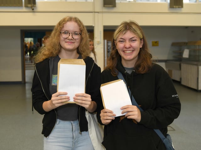 GCSE exam results day at King's Academy Bay House in Gosport, Hampshire.L-R Charlotte Yates 16, Jessica Margle 16Please credit: Paul Jacobs/pictureexclusive.com