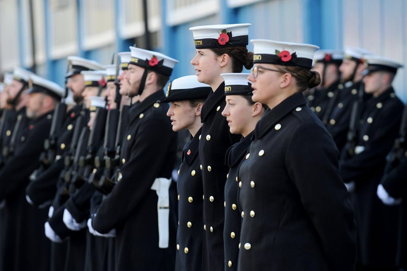 Royal Navy drill and preparations for the National Service of Remembrance at HMS Excellent in Portsmouth, on Friday, November 3. Picture: Sarah Standing (031123-2512)