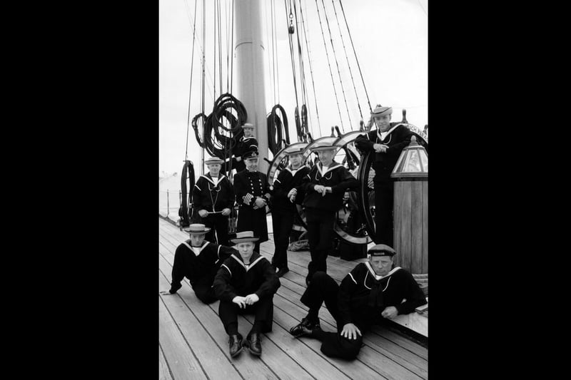 The heritage area staff enact an early 19th Century Warrior ship crew picture June 1995. The News PP5409