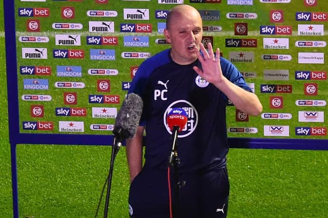 Former Pompey boss Paul Cook is interviewed after his side's relegation to League One. Photo by Nathan Stirk/Getty Images