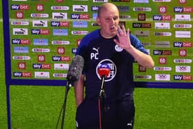 Former Pompey boss Paul Cook is interviewed after his side's relegation to League One. Photo by Nathan Stirk/Getty Images