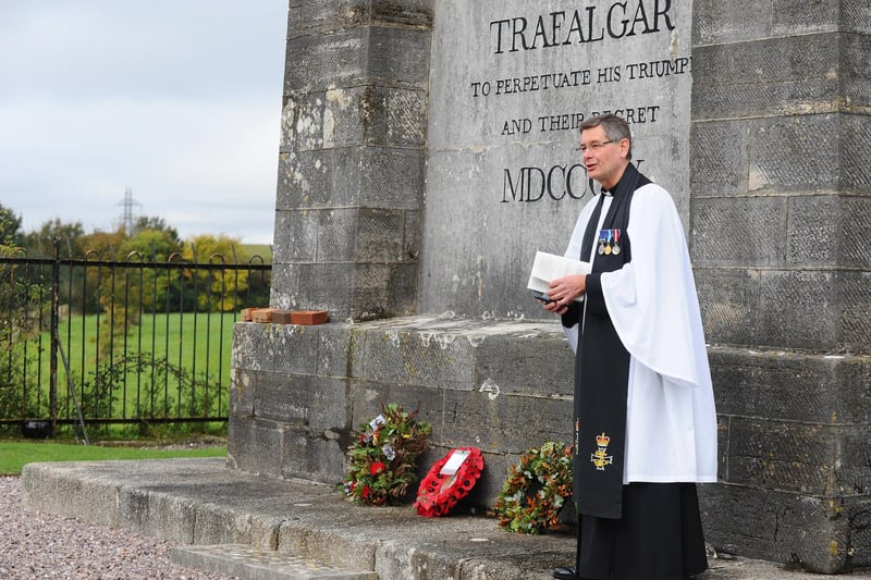Naval chaplain of HMS Collingwood Jon Backhouse, at the Nelson Monument ceremony on October 20.