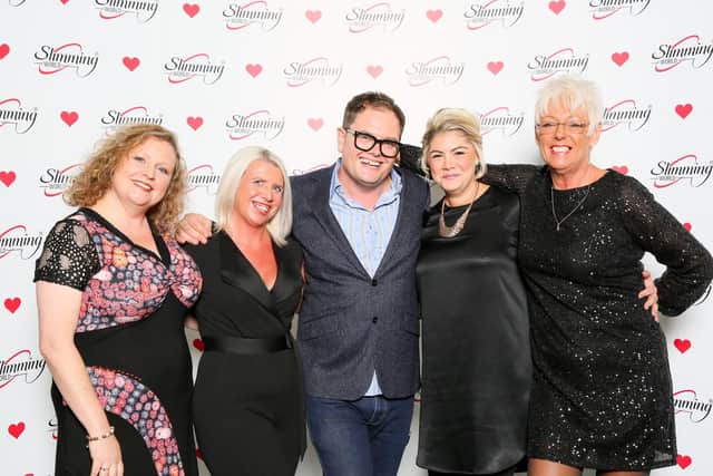 Portsmouth Slimming World consultants Emma Lowdell, Lynda Lister, Gabrielle Froggatt, Linda Richards meet Chatty Man Alan Carr. Picture: Slimming World.