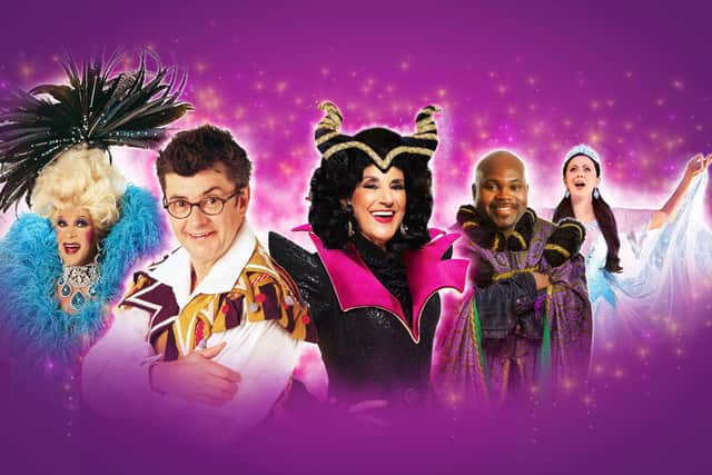 The stars of Mayflower's 2020 pantomime, Sleeping Beauty. From left: Ceri Dupree, Joe Pasquale, Lesley Joseph, Neal Wright and Sarah Earnshaw