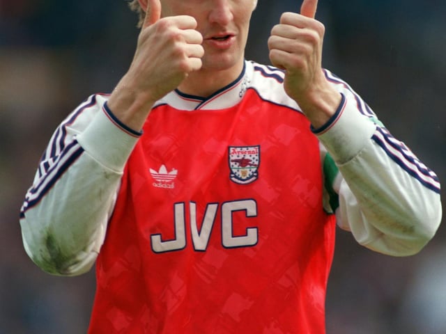 At the 1993 League Cup final, Tony Adams hoisted Steve Morrow above the ground, as he scored the winning goal against Sheffield Wednesday. He accidently dropped him to the turf and broke his arm. Picture: Phil O'Brien.