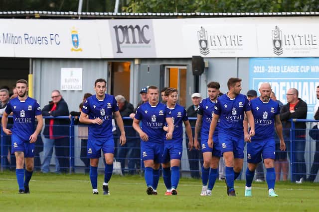 Baffins come together after Jason Parish's opener. Picture: Chris Moorhouse (jpns 180821-26)