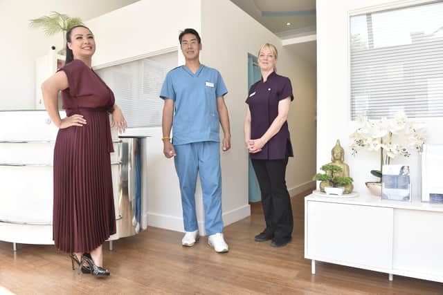 Hampshire Health and Beauty Clinic has opened their second branch in Albert Road, Southsea.
Pictured is: (l-r) Lan Ong, director, Lee Ong, manager and Jane Greenshields, osteopath.
Picture: Sarah Standing