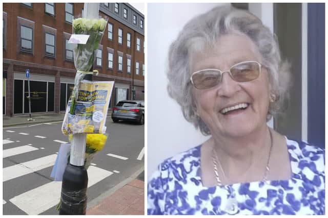 Doreen Colwell, right, died in a fatal crash in Vectis Way, Cosham, where flowers have been left paying tribute to her