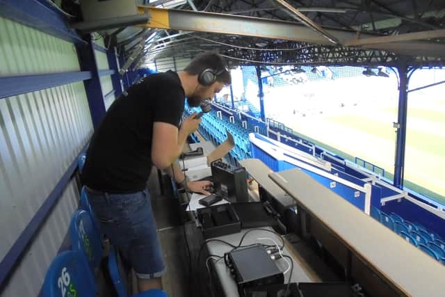 Jack from Lizard Events installing the equipment at Fratton Park