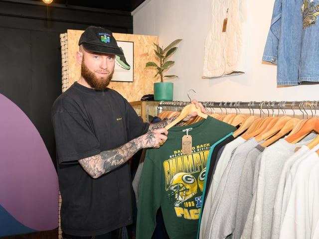 Pictured is: Merlin Pitt in his brand new vintage store in Albert Road.Picture: Keith Woodland (300321-1)