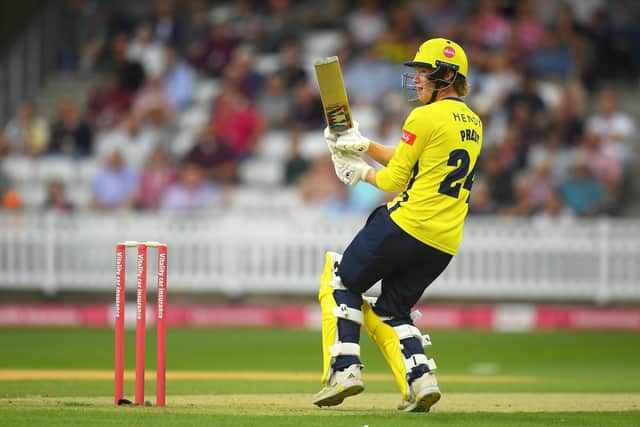 Hampshire's Tom Prest on his way to a T20 Blast best 62. Photo by Harry Trump/Getty Images