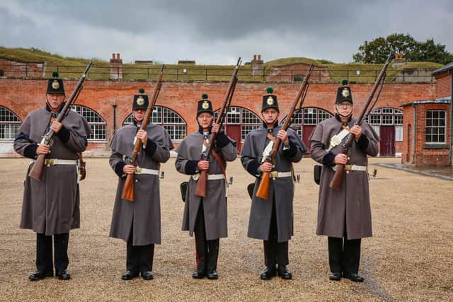 The Fort Cumberland Guard on parade at the Fort Brockhurst open day.