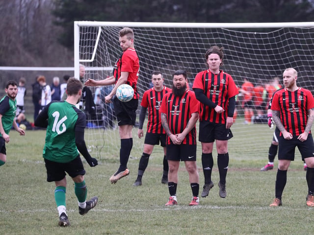 Saturn Royale take a free-kick. Picture by Stuart Martin