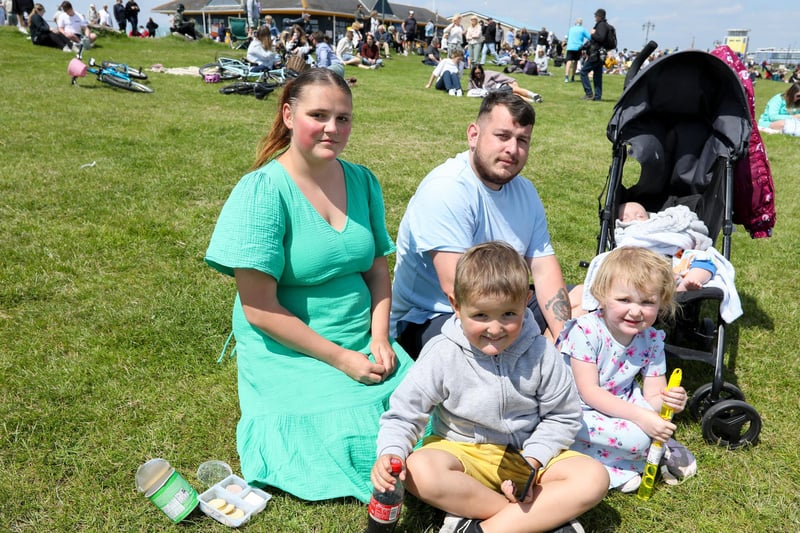 Jessica and Callum Denyer enjoy the day with their children, Callum, 4, Harlow, 2, and Oliver, 4 months.