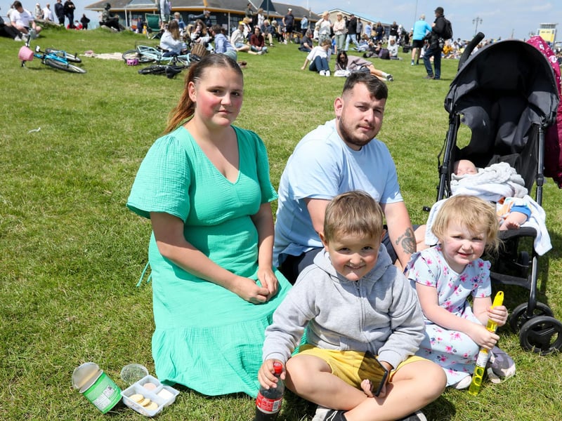 Jessica and Callum Denyer enjoy the day with their children, Callum, 4, Harlow, 2, and Oliver, 4 months.