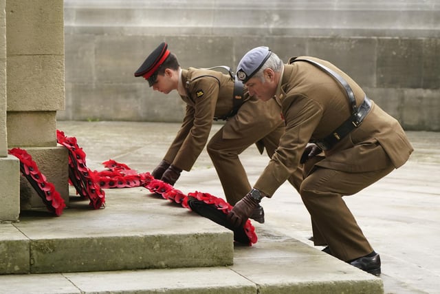 Wreaths are laid at the City of Portsmouth War Memorial