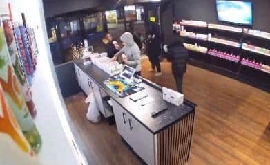 CCTV of young thieves stealing vapes at Vape N' Beans in Commercial Road