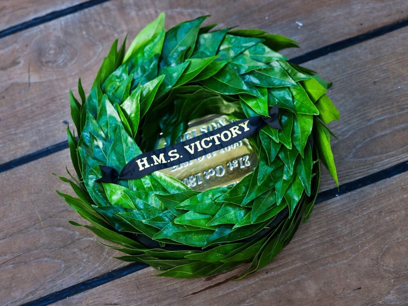 Pictured: Laurel wreath laid on the spot where Nelson fell on HMS Victory.