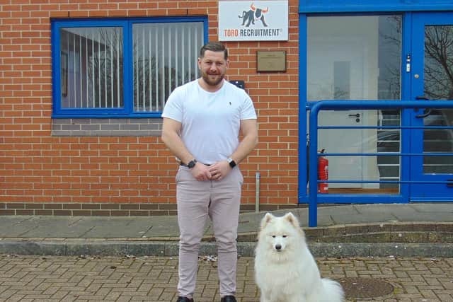 Toro recruitment in Fareham is offering free workshops. Founder of Toro Recruitment, Daniel Pope with his pupprentice Luna Pope.