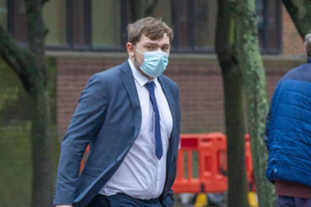 Ben Green, 23, of Aintree Drive, Waterlooville, at Portsmouth Crown Court. He denies causing 80-year-old John Dognini's death by careless driving, and a charge of causing his death while driving uninsured. Pictured outside Portsmouth Crown Court on February 1, 2021.