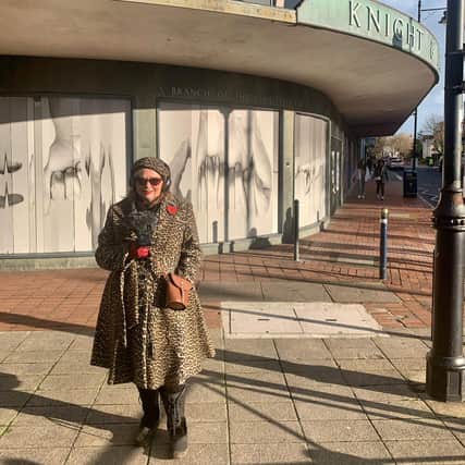 Professor Deborah Sug Ryan outside of the Knight and Lee building on Palmerstone Road.
