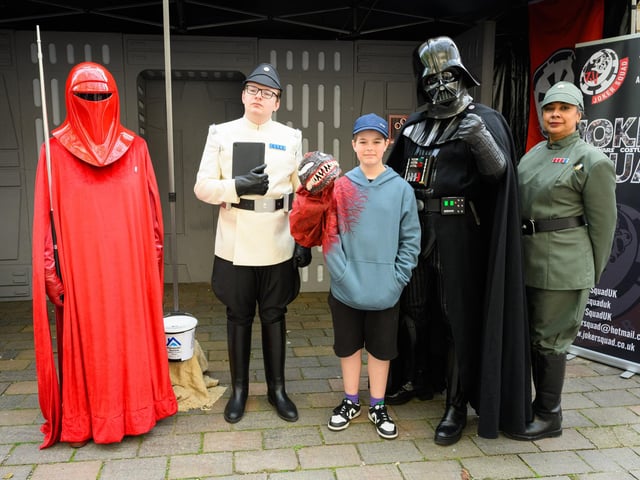 Charlie Rowland and some Star Wars Devotees. Picture: Keith Woodland (110521-34)