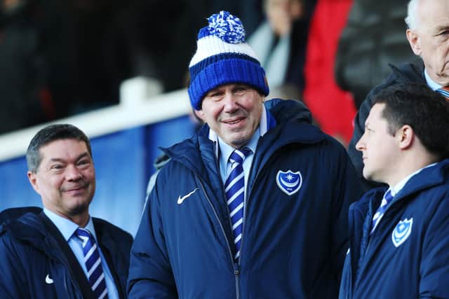 Pompey chairman Michael Eisner pictured with former chief executive Mark Catlin and board member Andy Redman. Picture: Joe Pepler