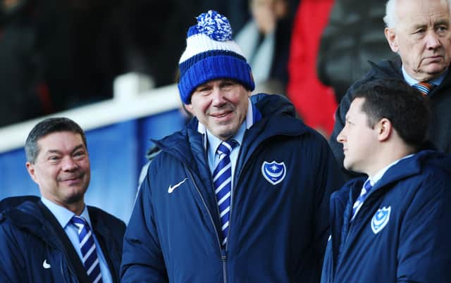 Pompey chairman Michael Eisner pictured with former chief executive Mark Catlin and board member Andy Redman. Picture: Joe Pepler