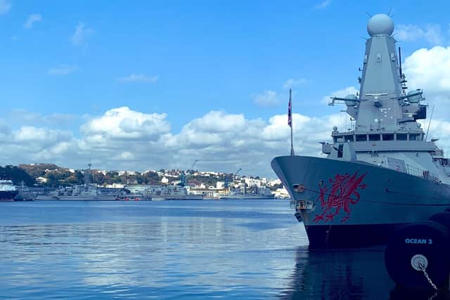 HMS Dragon pictured, right, with the rest of the task force in the French port of Brest. Photo: Royal Navy
