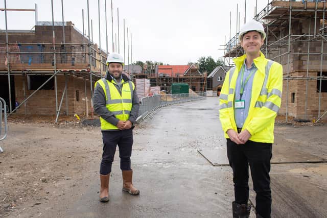 Radian is building 29 affordable homes at Hilltop View, on Downhouse Road near Clanfield. Pictured: James Pennington, director of development at Radian, left, with Dave Lindsay, Housing Enabling Officer from East Hampshire District Council