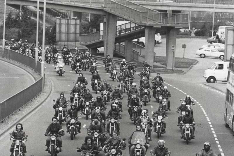 Bikers riding around Portsmouth in April 1980. The News PP3767