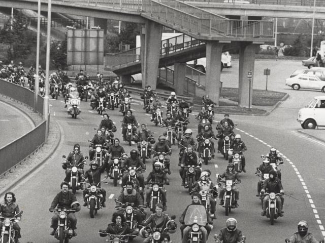 Bikers riding around Portsmouth in April 1980. The News PP3767