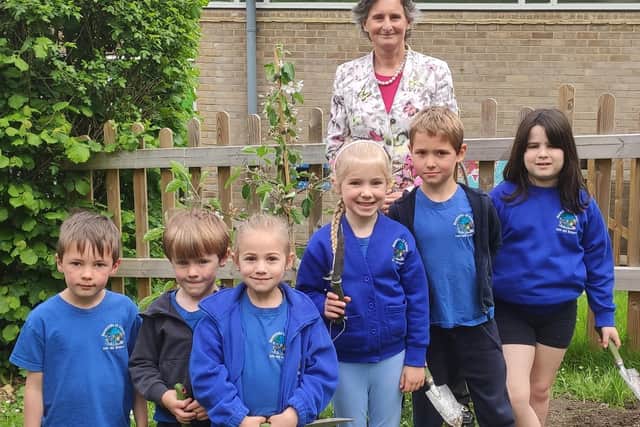 Flick Drummond MP with pupils from Meonstoke C of E School. Picture: Contributed