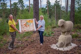 Jane Wilmott from Sussex Wildlife Trust and Janet Gorin, Heathlands Reunited voluteer, at the Sheeppig at Graffham