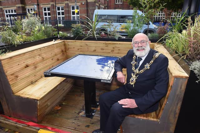 The Lord Mayor of Portsmouth Cllr. Hugh Mason who officially unveiled the first Parklet in Southsea.

Picture: Sarah Standing (201022-5000)