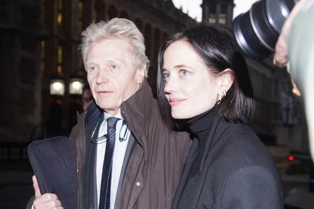 Eva Green (right) leaves the Rolls Building, London, during her High Court legal action over payment for a shuttered film project. Yui Mok/PA Wire