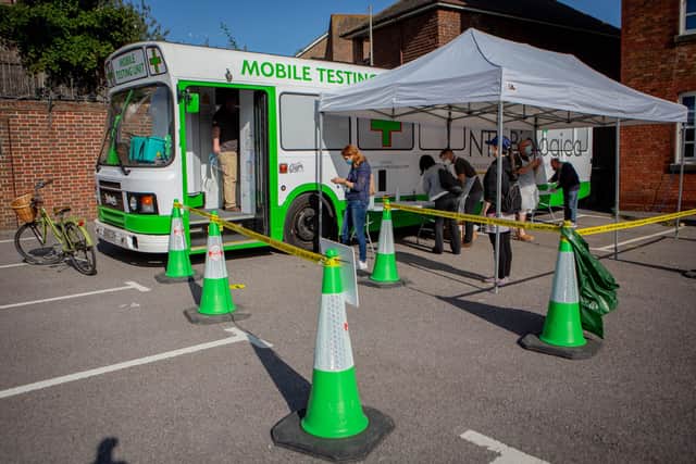 The University of Portsmouth mobile testing facility which has so far identified 13 students with coronavirus. Professor Graham Galbraith is hopeful a rigorous testing process can prevent the university from experiencing a large outbreak such as those experienced at other universities.
Picture: Habibur Rahman